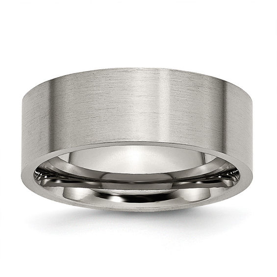 Men s 8.0mm Comfort Fit Brushed Flat Square Edged Wedding Band in Titanium