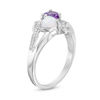 Thumbnail Image 2 of Heart-Shaped Amethyst, Lab-Created Opal and Diamond Accent Two Stone Slant Split Shank Ring in Sterling Silver