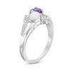 Thumbnail Image 3 of Heart-Shaped Amethyst, Lab-Created Opal and Diamond Accent Two Stone Slant Split Shank Ring in Sterling Silver