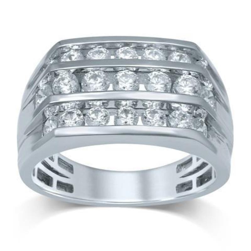 Men's 2.00 CT. T.W. Diamond Triple Row Ring in 10K White Gold