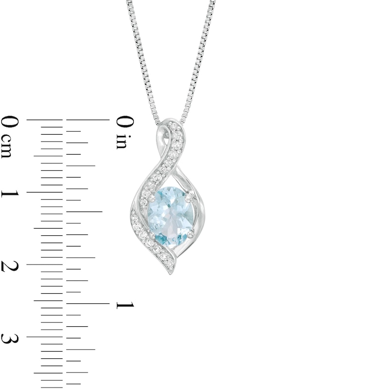 Main Image 3 of Oval Aquamarine and Lab-Created White Sapphire Flame Pendant and Drop Earrings Set in Sterling Silver