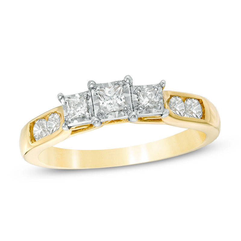 Main Image 1 of 0.45 CT. T.W. Princess-Cut Diamond Past Present Future® Engagement Ring in 10K Gold