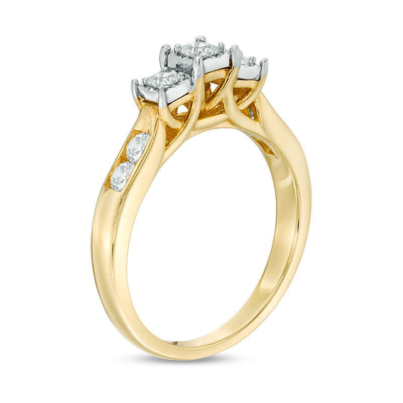 0.45 CT. T.W. Princess-Cut Diamond Past Present Future® Engagement Ring in 10K Gold