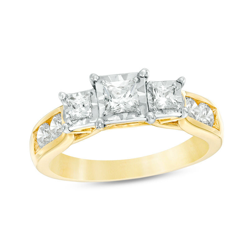 0.95 CT. T.W. Princess-Cut Diamond Past Present Future® Engagement Ring in 10K Gold
