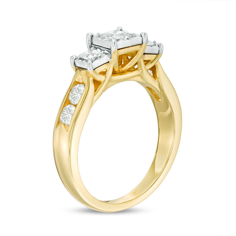0.95 CT. T.W. Princess-Cut Diamond Past Present Future® Engagement Ring in 10K Gold