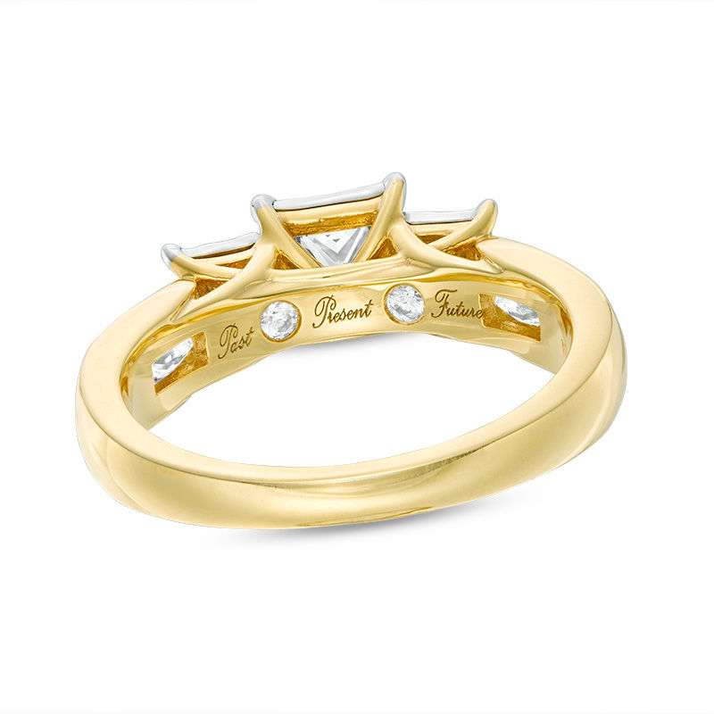 Main Image 3 of 0.95 CT. T.W. Princess-Cut Diamond Past Present Future® Engagement Ring in 10K Gold
