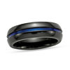 Thumbnail Image 1 of Edward Mirell Men's 7.0mm Comfort-Fit Blue Anodized Wedding Band in Black Titanium