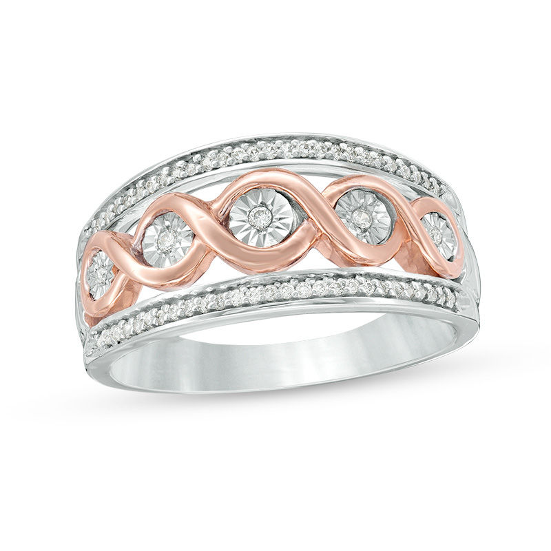 0.18 CT. T.W. Diamond Infinity Twist Band in Sterling Silver and 10K Rose Gold
