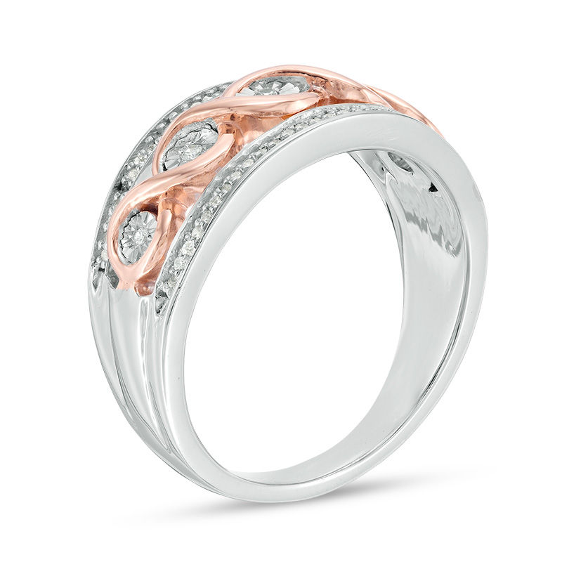 0.18 CT. T.W. Diamond Infinity Twist Band in Sterling Silver and 10K Rose Gold
