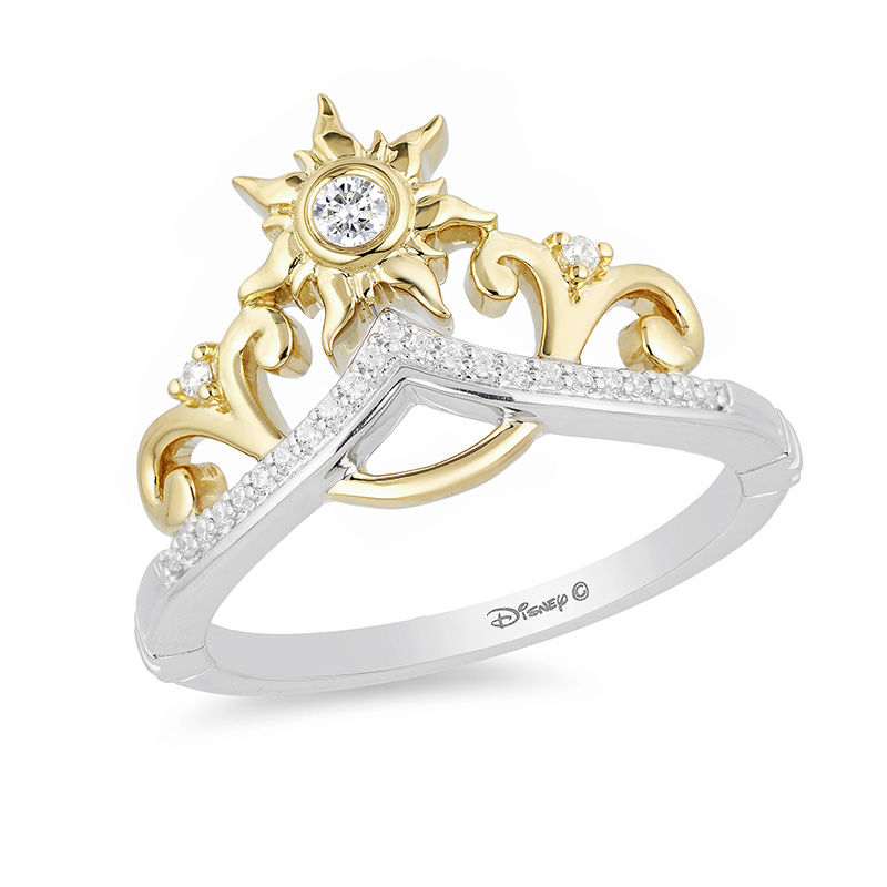 Enchanted Disney Rapunzel 0.085 CT. T.W. Diamond Sun Tiara Ring in Sterling Silver and 10K Gold