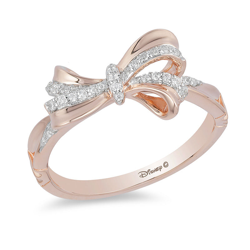 Enchanted Disney Snow White 0.087 CT. T.W. Diamond Bow Ring in 10K Rose Gold