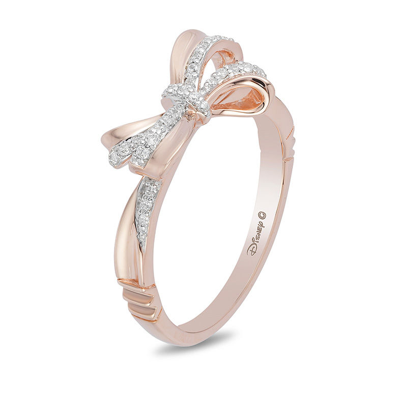 Enchanted Disney Snow White 0.087 CT. T.W. Diamond Bow Ring in 10K Rose Gold