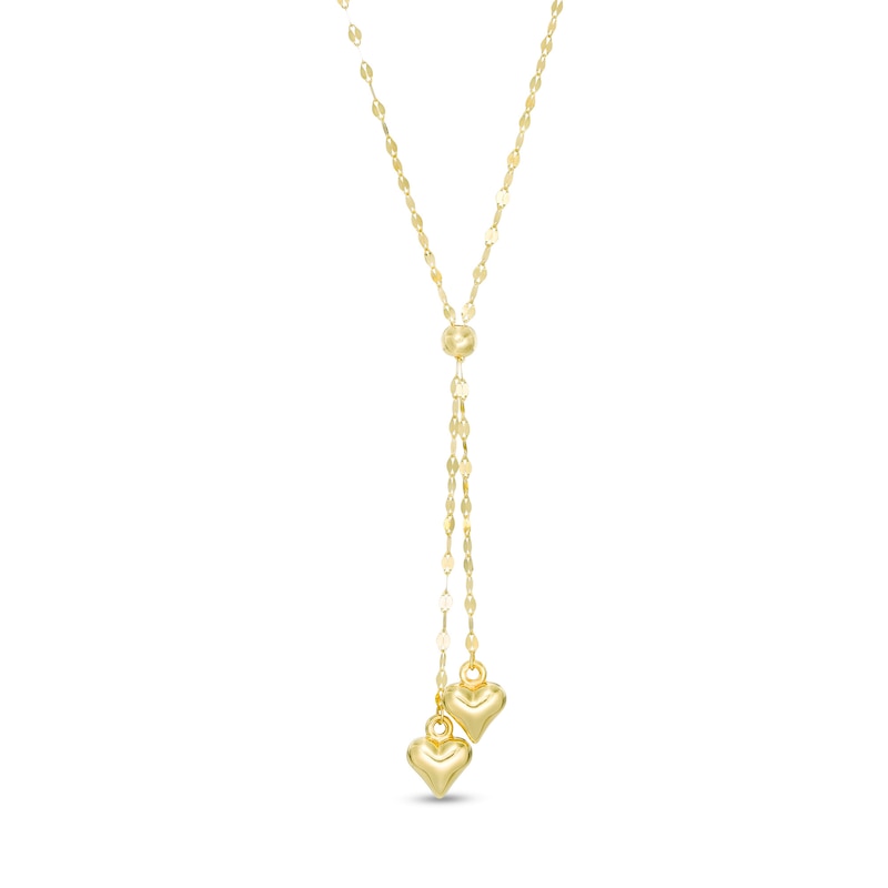 Double Heart Lariat-Style Necklace in 10K Gold|Peoples Jewellers