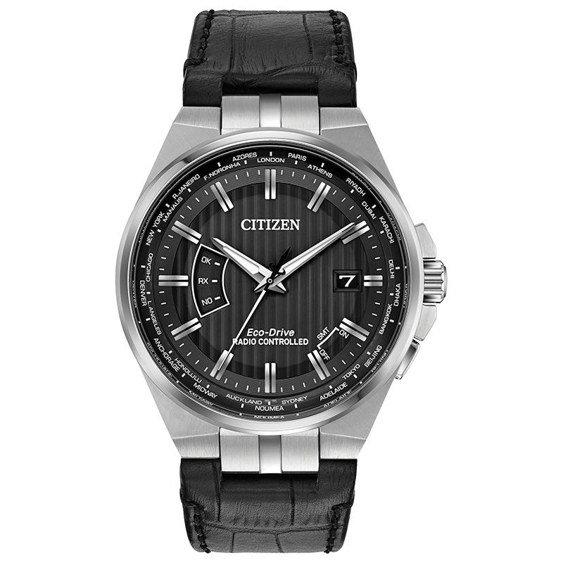 Main Image 1 of Men's Citizen Eco-Drive® World Perpetual A-T Strap Watch with Black Dial (Model: CB0160-00E)