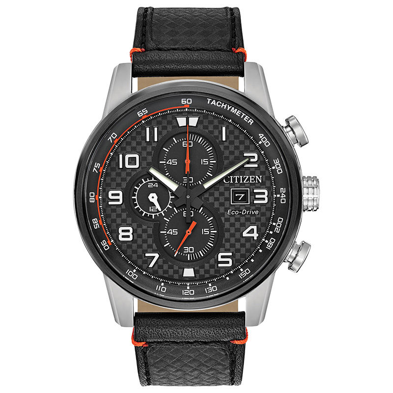 Men's Citizen Eco-Drive® Primo Chronograph Strap Watch with Black Dial (Model: CA0681-03E)|Peoples Jewellers