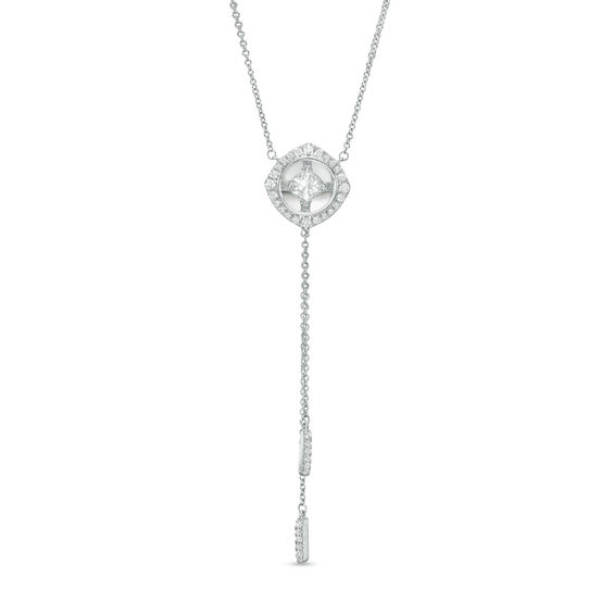 Magnificence™ 0.33 CT. T.W. Diamond Tilted Cushion Frame Lariat-Style Necklace in 10K White Gold