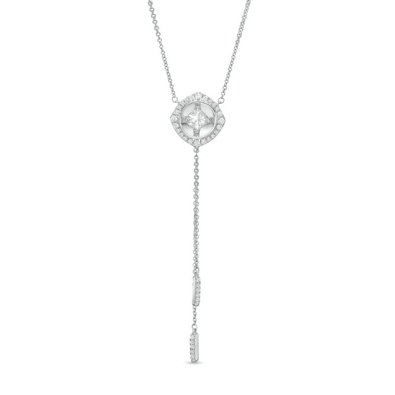 Magnificence™ 0.33 CT. T.W. Diamond Tilted Cushion Frame Lariat-Style Necklace in 10K White Gold