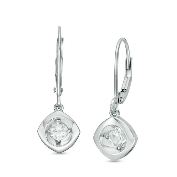 Magnificence™ 0.15 CT. T.W. Diamond Solitaire Tilted Cushion Frame Drop Earrings in 10K White Gold
