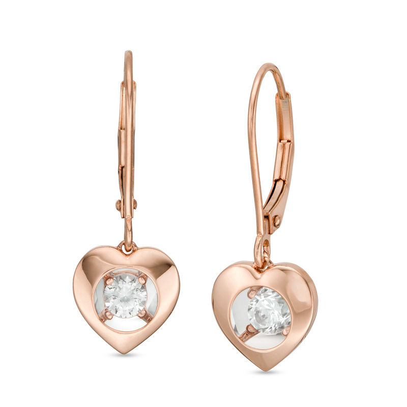 Main Image 1 of Magnificence™ 0.15 CT. T.W. Diamond Solitaire Heart Frame Drop Earrings in 10K Rose Gold