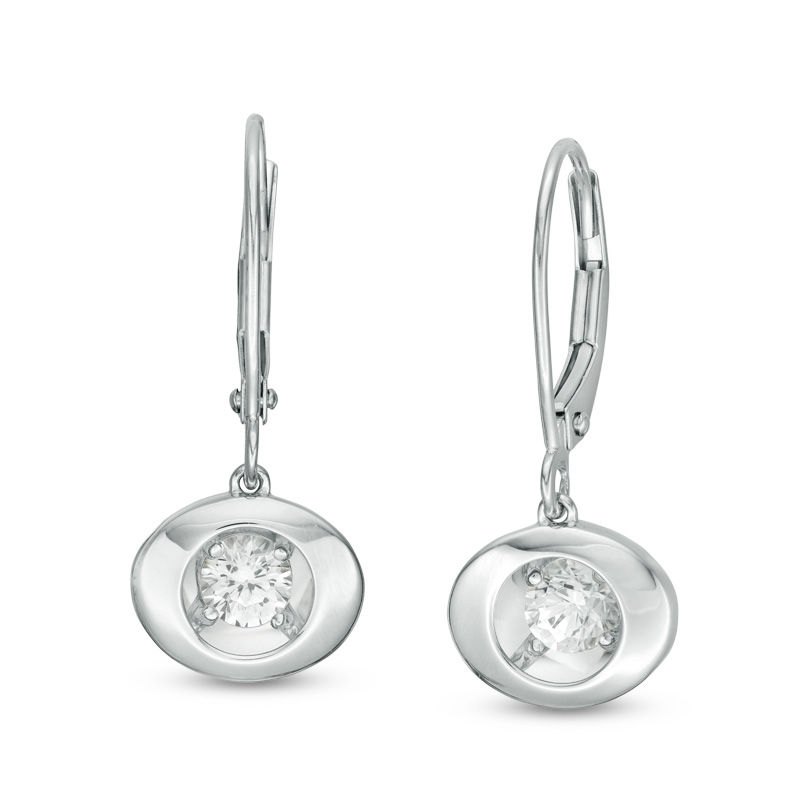 Magnificence™ 0.15 CT. T.W. Diamond Solitaire Oval Frame Drop Earrings in 10K White Gold