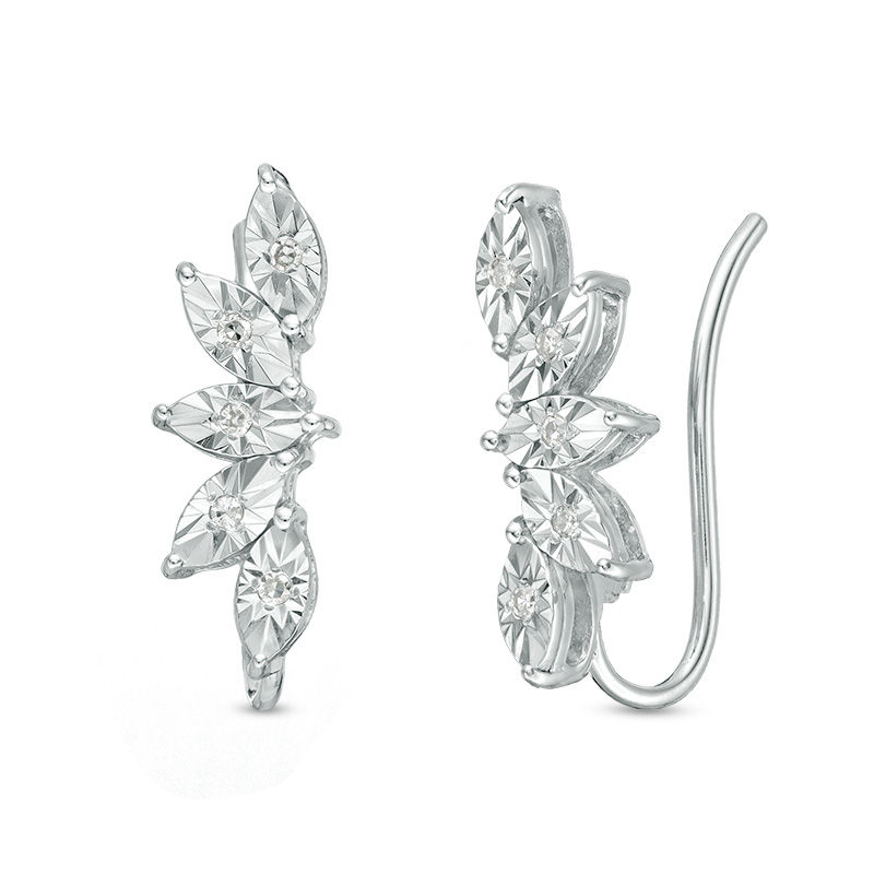 0.04 CT. T.W. Diamond Leaf Fan Crawler Earrings in Sterling Silver