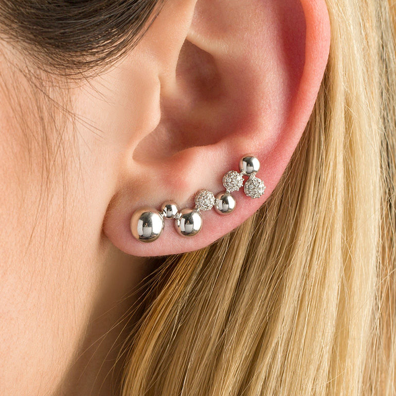 0.13 CT. T.W. Diamond Alternating Bubble Crawler Earrings in Sterling Silver