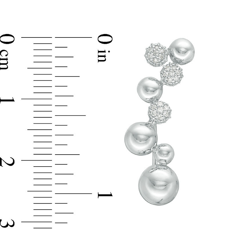 Main Image 3 of 0.13 CT. T.W. Diamond Alternating Bubble Crawler Earrings in Sterling Silver