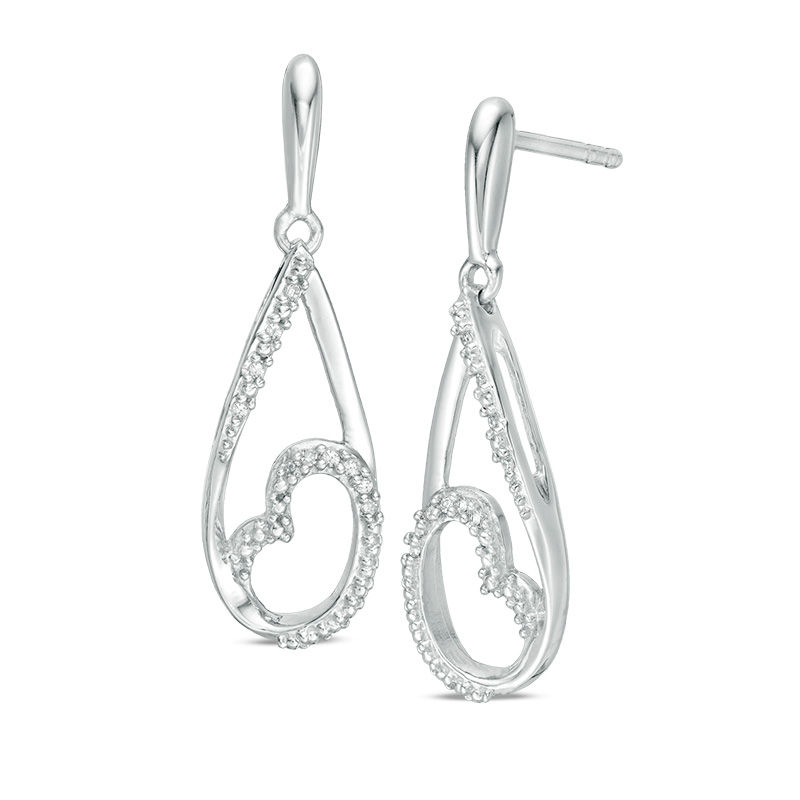 0.04 CT. T.W. Diamond Heart Pear-Shaped Drop Earrings in Sterling Silver|Peoples Jewellers