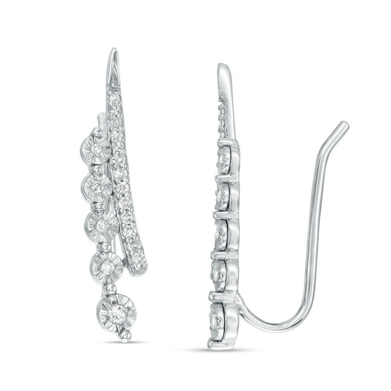 0.15 CT. T.W. Diamond Double Row Crawler Earrings in Sterling Silver