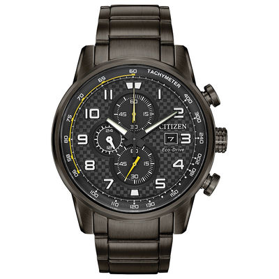 Men's Citizen Eco-Drive® Primo Chronograph Grey IP Watch with Black Dial (Model: CA0687-58E)
