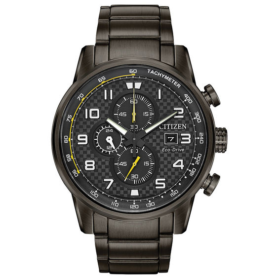 Men's Citizen Eco-Drive® Primo Chronograph Grey IP Watch with Black Dial (Model: CA0687-58E)