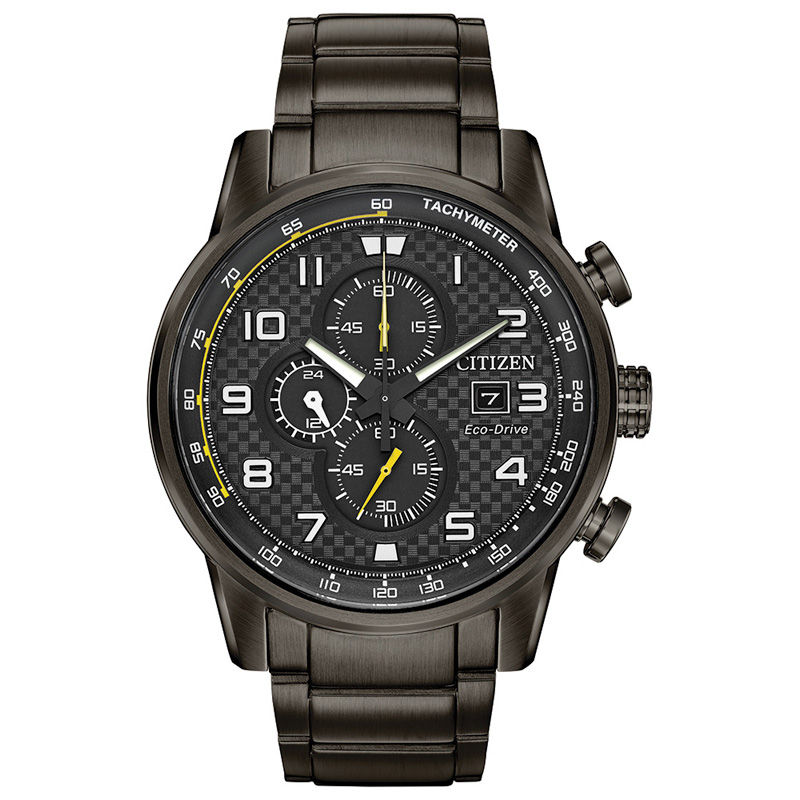 Men's Citizen Eco-Drive® Primo Chronograph Grey IP Watch with Black Dial (Model: CA0687-58E)