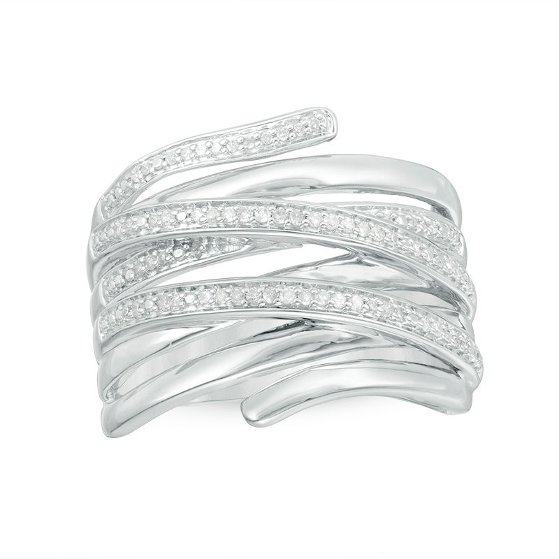 0.15 CT. T.W. Diamond Layered Crossover Wrap Ring in Sterling Silver|Peoples Jewellers