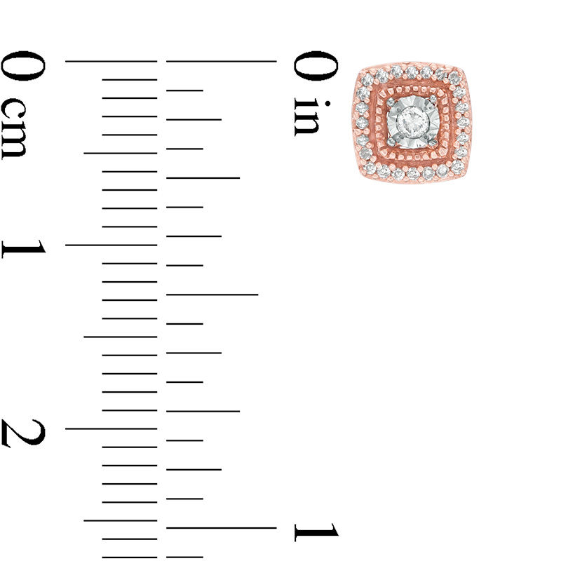 Main Image 3 of 0.15 CT. T.W. Diamond Cushion Frame Vintage-Style Stud Earrings in 10K Rose Gold