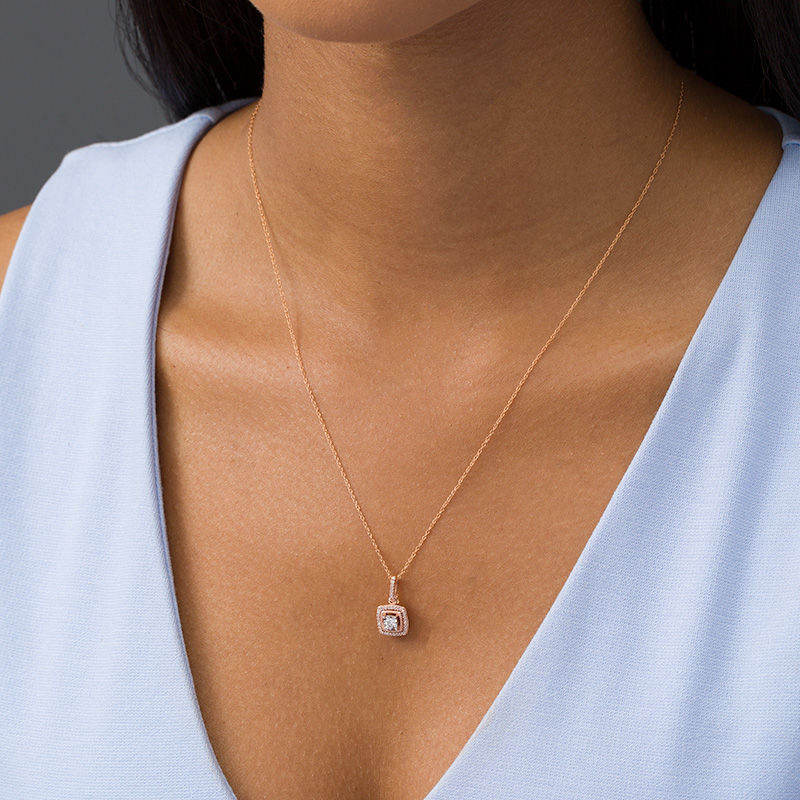 Main Image 2 of 0.15 CT. T.W. Diamond Cushion Frame Vintage-Style Pendant in 10K Rose Gold