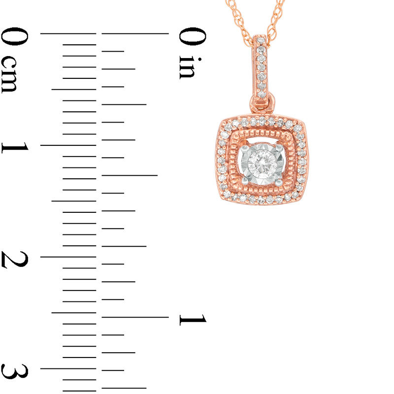 Main Image 3 of 0.15 CT. T.W. Diamond Cushion Frame Vintage-Style Pendant in 10K Rose Gold