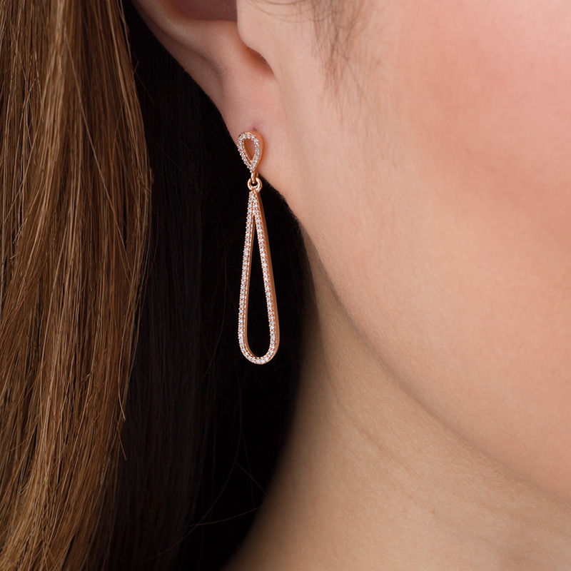 0.25 CT. T.W. Diamond Elongated Pear-Shaped Drop Earrings in 10K Rose Gold