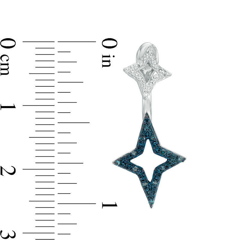 Main Image 3 of 0.09 CT. T.W. Enhanced Green and White Diamond Double Star Front/Back Earrings in Sterling Silver