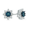 Thumbnail Image 1 of 0.09 CT. T.W. Enhanced Green and White Diamond Sunburst Frame Stud Earrings in Sterling Silver