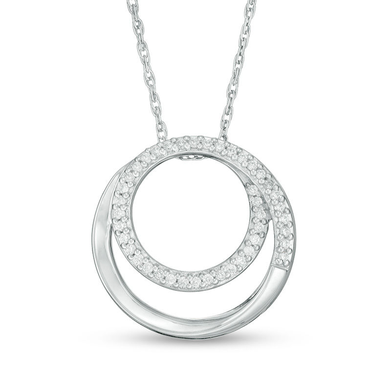 0.117 CT. T.W. Diamond Spiral Open Circle Pendant in Sterling Silver