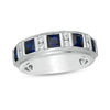 Thumbnail Image 1 of Square-Cut Lab-Created Blue and White Sapphire Alternating Band in Sterling Silver