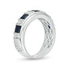 Thumbnail Image 2 of Men's Square-Cut Lab-Created Blue and White Sapphire Alternating Band in Sterling Silver