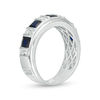 Thumbnail Image 3 of Square-Cut Lab-Created Blue and White Sapphire Alternating Band in Sterling Silver