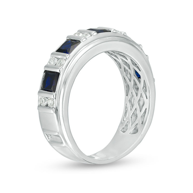 Square-Cut Lab-Created Blue and White Sapphire Alternating Band in Sterling Silver