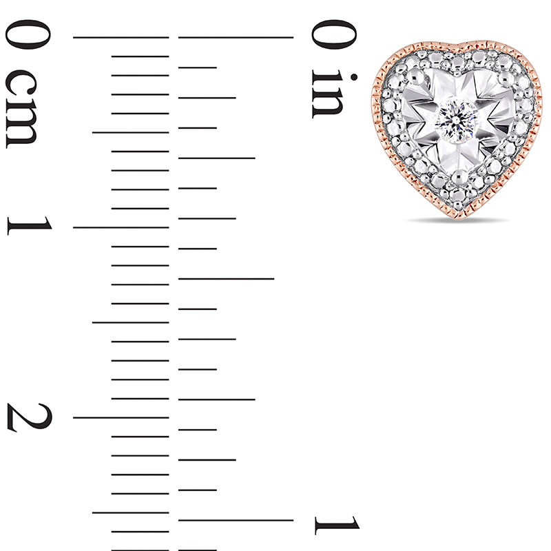 Main Image 3 of 0.10 CT. T.W. Diamond Vintage-Style Heart Solitaire Stud Earrings in Sterling Silver with Rose Rhodium