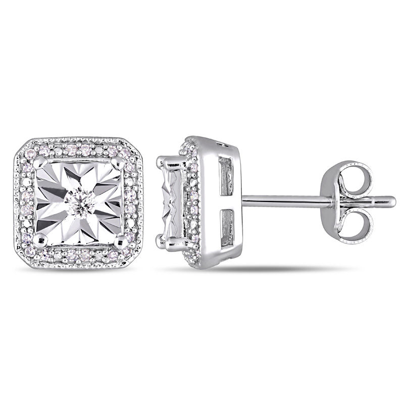 0.20 CT. T.W. Diamond Cushion Frame Stud Earrings in Sterling Silver|Peoples Jewellers