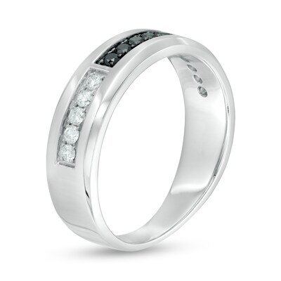 Men's 0.37 CT. T.W. Enhanced Black and White Diamond Brick-Patterned Band in 10K White Gold