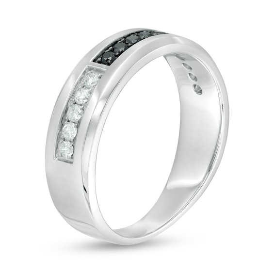 Men's 0.37 CT. T.W. Enhanced Black and White Diamond Brick-Patterned Band in 10K White Gold