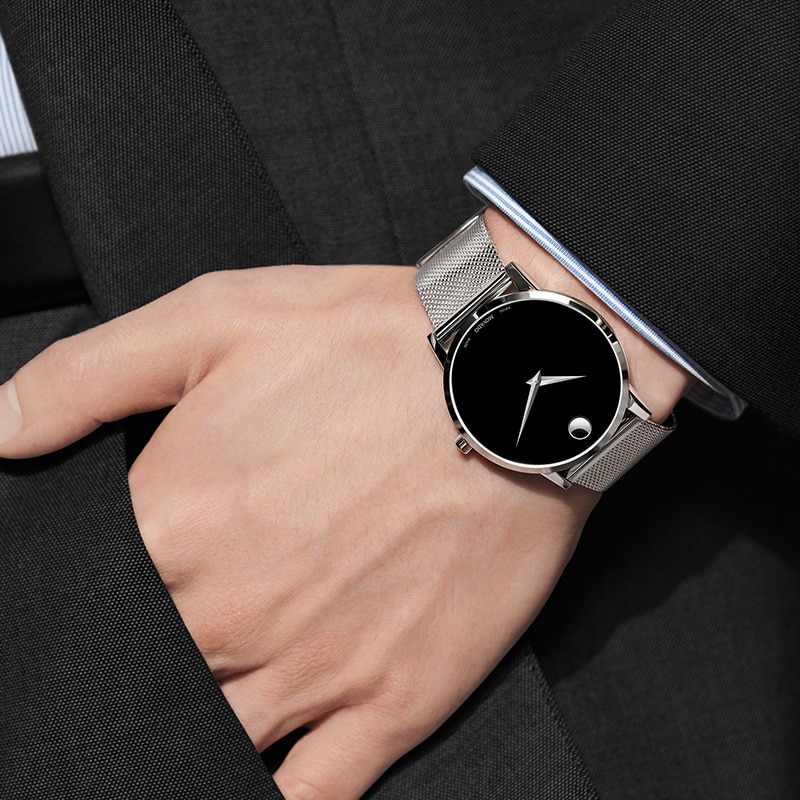 Main Image 2 of Men's Movado Museum® Classic Mesh Watch with Black Dial (Model: 0607219)