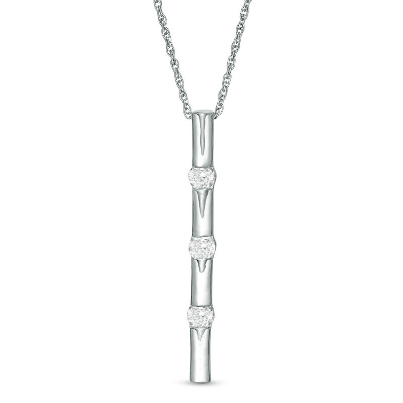 3.0mm Lab-Created White Sapphire Three Stone Bar Pendant in Sterling Silver